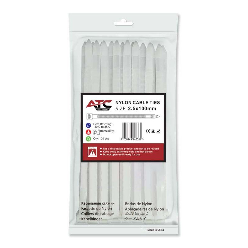 Δεματικά 2.5x100mm Νάιλον Λευκά 100τμχ Σακουλάκι