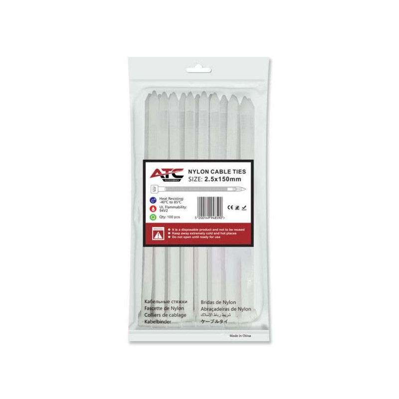 Δεματικά 2.5x150mm Νάιλον Λευκά 100τμχ Σακουλάκι