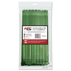 Δεματικά 2.5x200mm Νάιλον Πράσινα 100τμχ Σακουλάκι