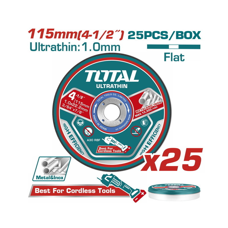 Δίσκος κοπής ίσιος ΙΝΟΧ/μετάλλου 115 Χ 1mm 25τεμ σε μεταλλικό κουτάκι