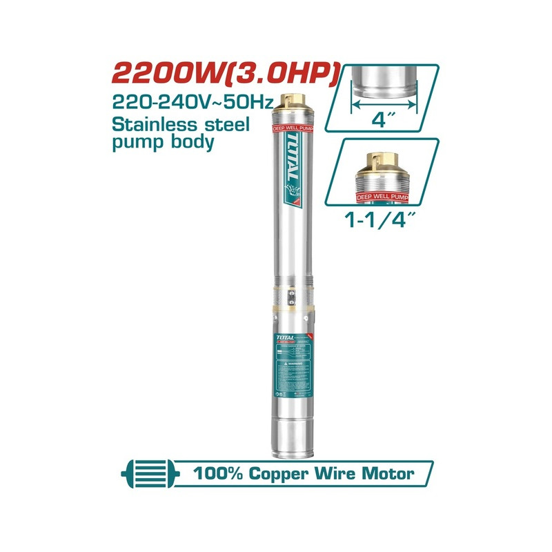 TOTAL ΕΠΑΓΓΕΛΜΑΤΙΚΗ ΥΠΟΒΡΥΧΙΑ ΑΝΤΛΙΑ ΠΗΓΑΔΙΩΝ ΙΝΟΧ 4" / 2.200W / 3ΗΡ
