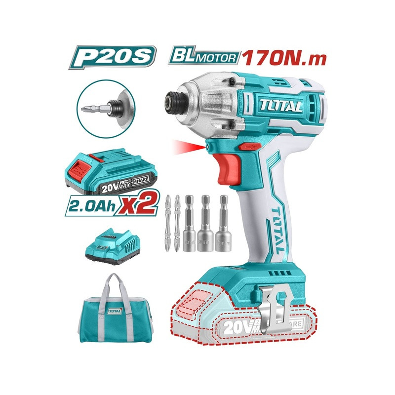 TOTAL ΠΑΛΜΙΚΟ ΚΑΤΣΑΒΙΔΙ ΜΠΑΤΑΡΙΑΣ ΛΙΘΙΟΥ 20V / 2Ah / 170Nm TOTAL ΠΑΛΜΙΚΟ ΚΑΤΣΑΒΙΔΙ ΜΠΑΤΑΡΙΑΣ ΛΙΘΙΟΥ 20V / 2Ah / 170Nm