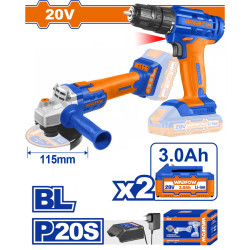 WADFOW ΣΕΤ ΔΡΑΠ/ΒΙΔΟ + ΓΩΝΙΑΚΟΣ ΤΡΟΧΟΣ ΜΠΑΤ. Li-ion 20V / 3Ah / 2 ΜΠΑΤ
